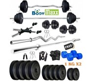 Body Maxx 80 Kg PVC Weight Plates, 5 and 3 ft Rod, 2 D. Rods Home Gym Equipment Dumbbell Set.